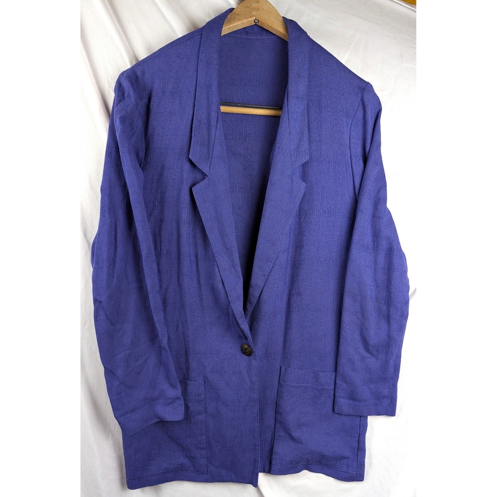 Handmade Royal Blue Textured Blazer Jacket Single Crest Button Pockets L/XL